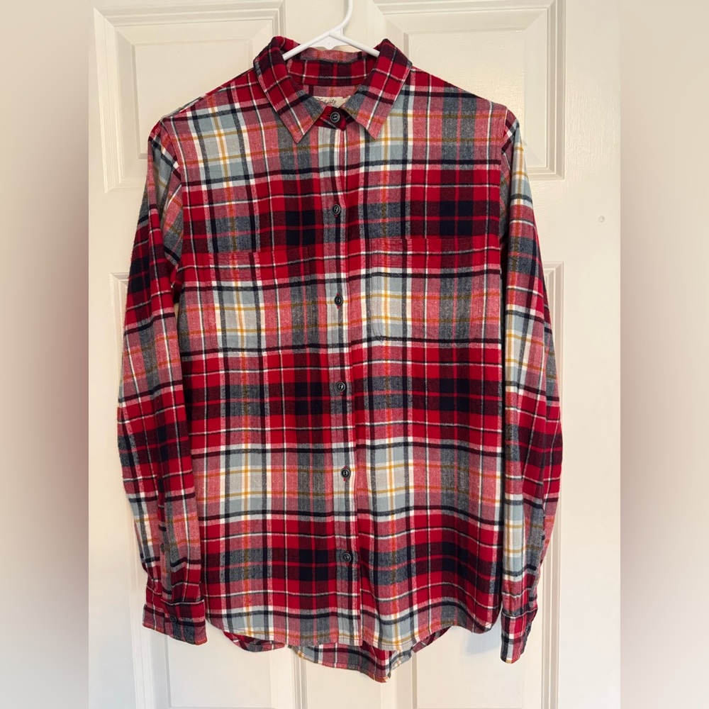Faherty red plaid soft flannel long sleeve button down shirt‎ women S